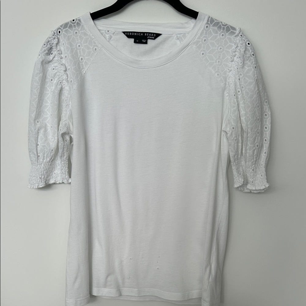 Veronica Beard White Eyelet Sleeve Top